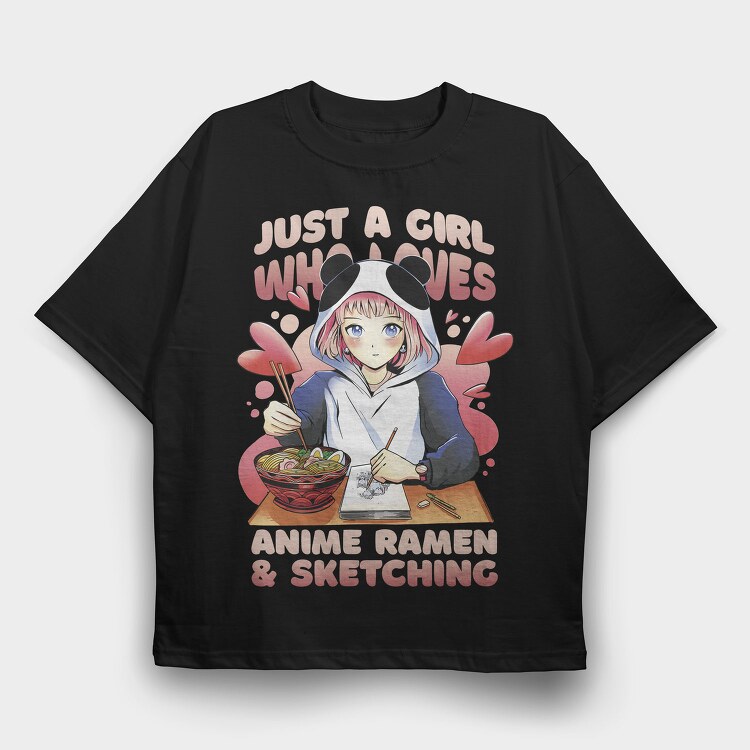 Anime Girl Ramen And Sketching, Tricou Oversize Barbati (Unisex)