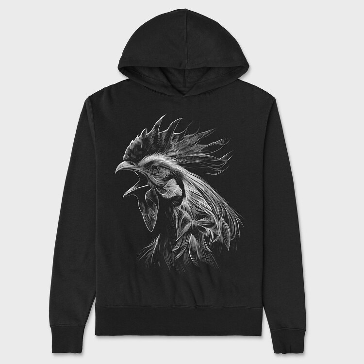 Hanorac Barbati (Unisex), Rooster Head Monochrome