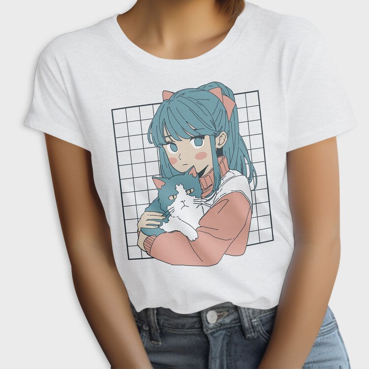 Anime Girl With Cat, Tricou Femei