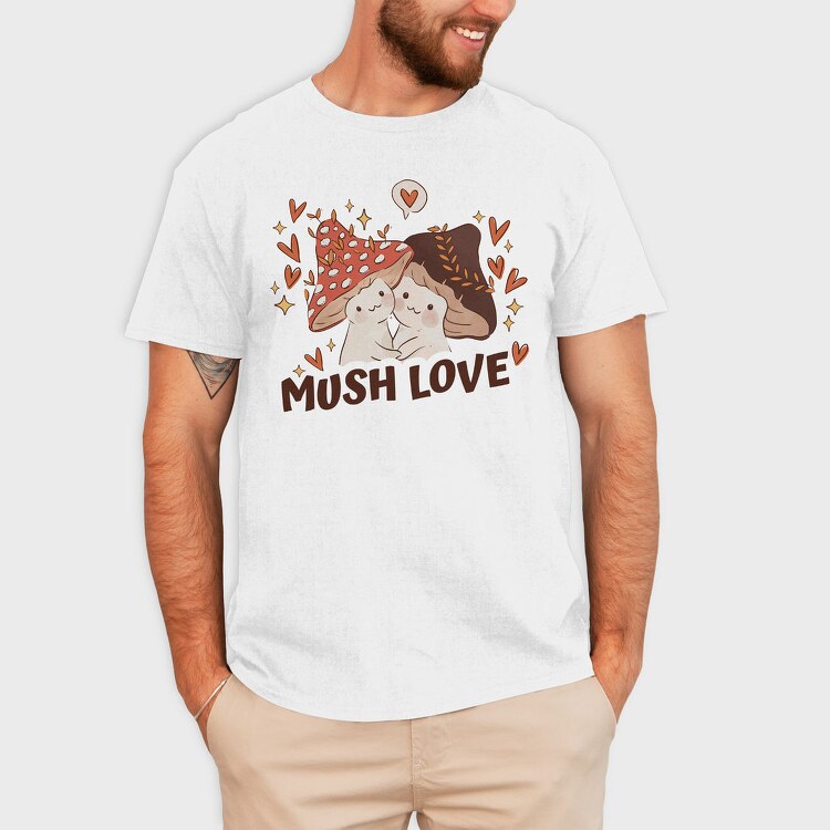 Two Kawaii Mushrooms With The Words Mush Love, Tricou Barbati (Unisex)