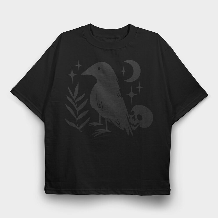 Night Raven And Skull Mug, Tricou Oversize Barbati (Unisex)