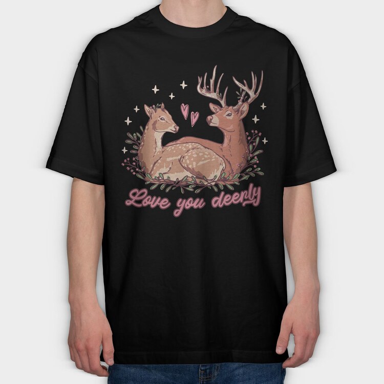 Deer In Love Valentine, Tricou Oversize Barbati (Unisex)