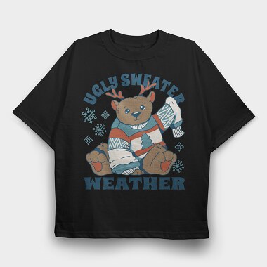 Ugly Sweater Weather Christmas Bear Mug, Tricou Oversize Barbati (Unisex)