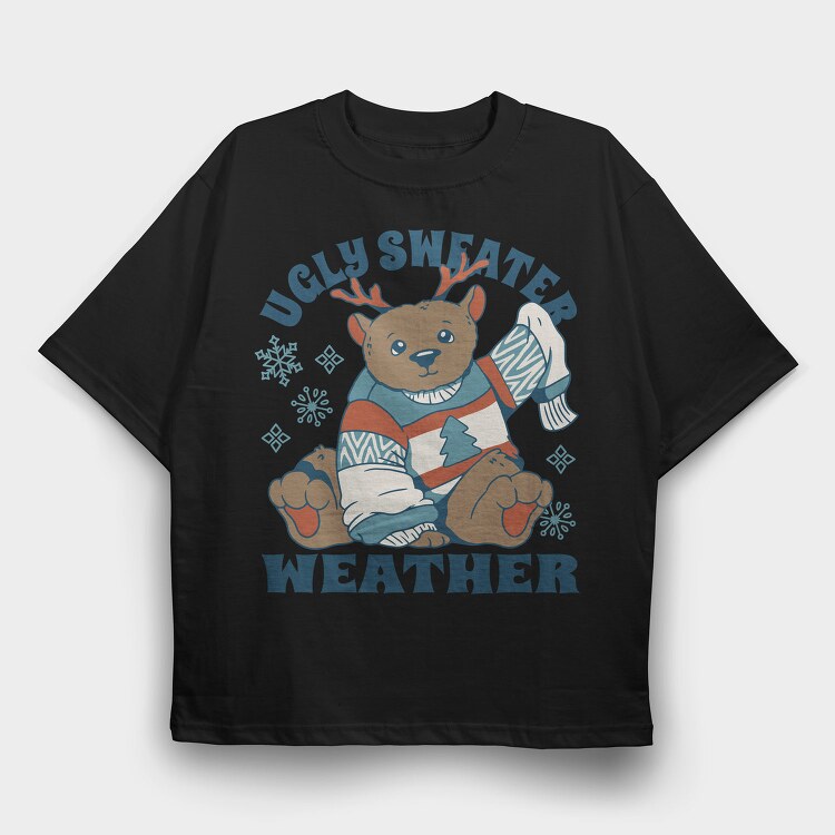 Ugly Sweater Weather Christmas Bear Mug, Tricou Oversize Barbati (Unisex)
