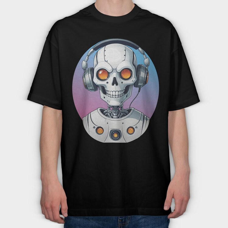 Robot Skull With Headphones, Tricou Oversize Barbati (Unisex)