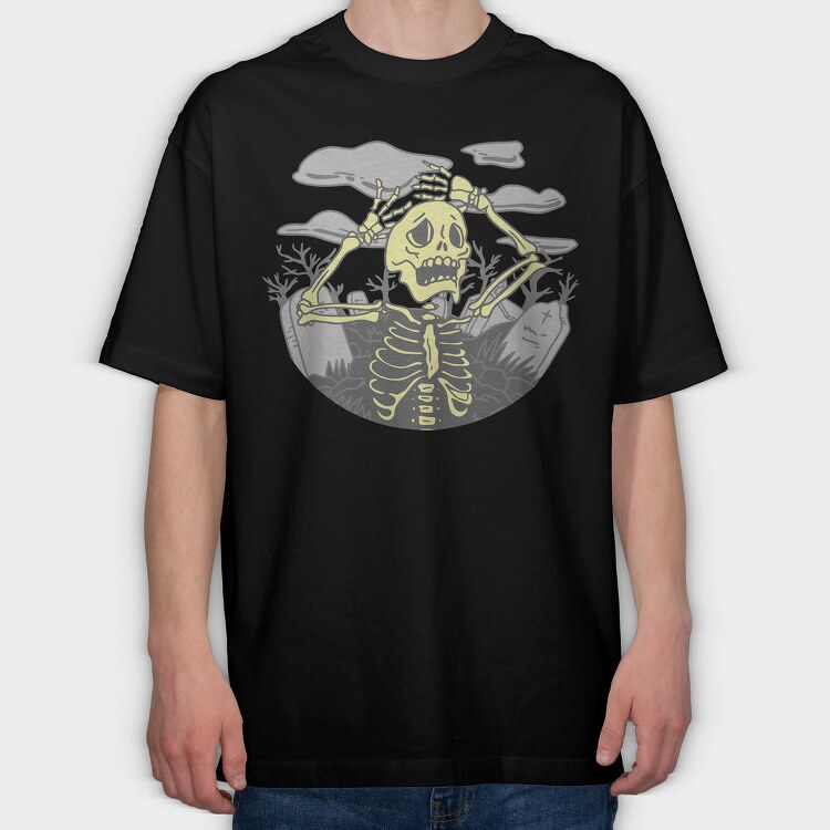 Graveyard Skeleton Unhappy Squeleton In A, Tricou Oversize Barbati (Unisex)
