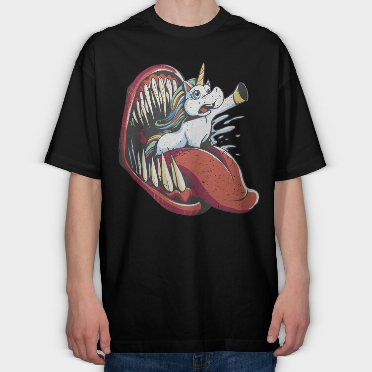 Unicorn And Monster Mouth Eaten, Tricou Oversize Barbati (Unisex)