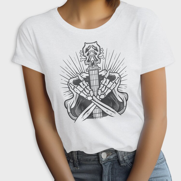 Rock And Roll Skeleton And Guitar, Tricou Femei