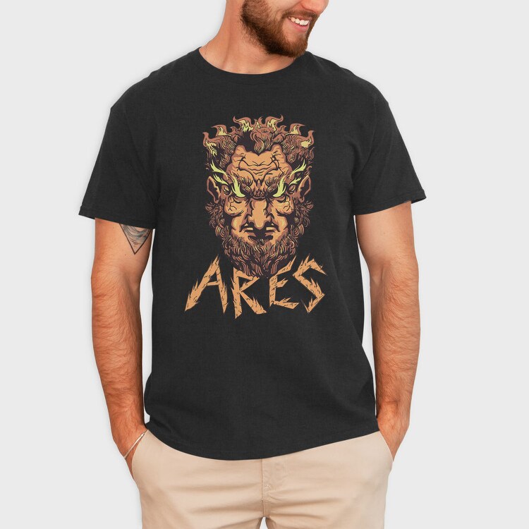 Greek God Ares On Fire Head, Tricou Barbati (Unisex)