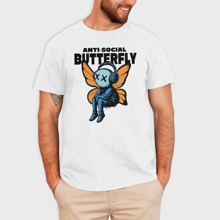 Anti Social Butterfly With Headphones, Tricou Barbati (Unisex)