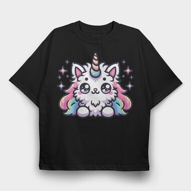 Unicorn Cat Kawaii Main Coon, Tricou Oversize Barbati (Unisex)