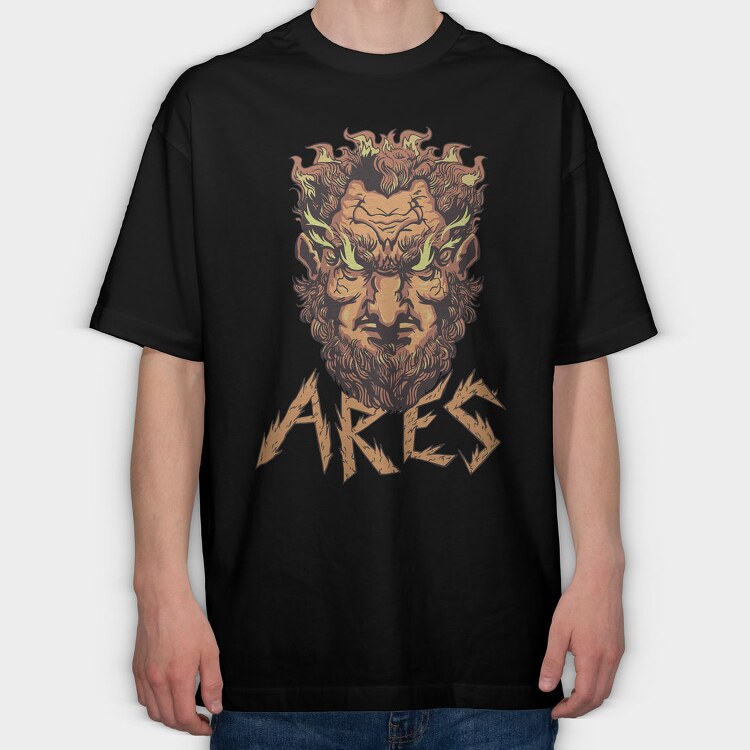 Greek God Ares On Fire Head, Tricou Oversize Barbati (Unisex)