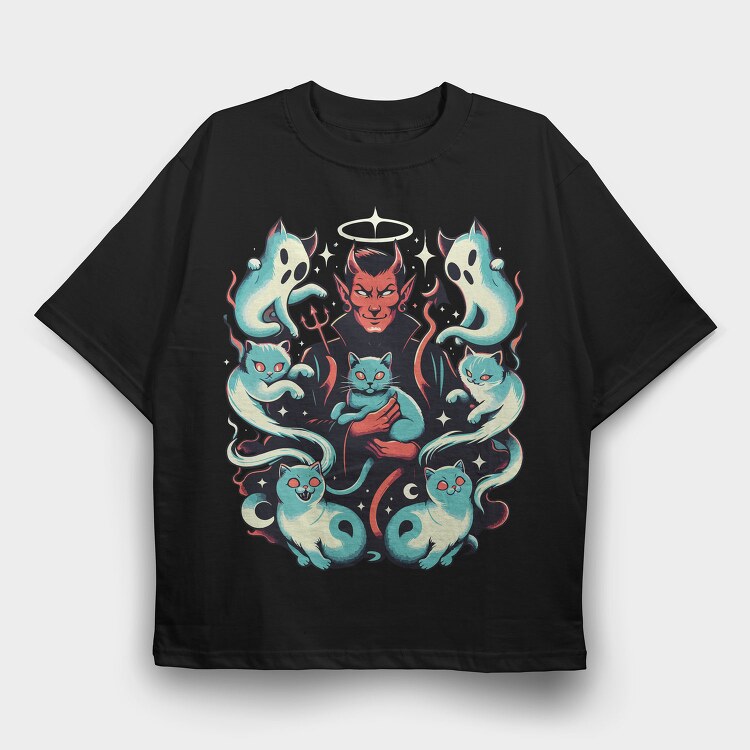 Devil And Ghost Cats, Tricou Oversize Barbati (Unisex)