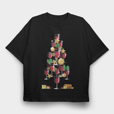 Wine Christmas Tree 001, Tricou Oversize Barbati (Unisex)