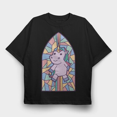 Unicorn Church Window, Tricou Oversize Barbati (Unisex)