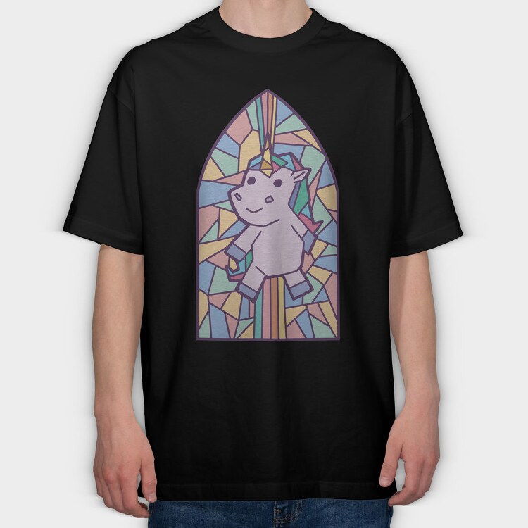 Unicorn Church Window, Tricou Oversize Barbati (Unisex)