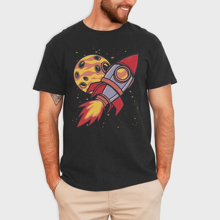 Rocket And Planet Space, Tricou Barbati (Unisex)