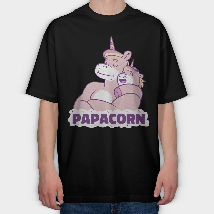 Unicorn Daddy And Baby Papacorn, Tricou Oversize Barbati (Unisex)
