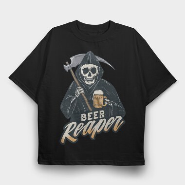 Grim Reaper Drinking Beer Skull, Tricou Oversize Barbati (Unisex)