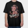 Winking Devil Pun Cartoon Girl Halloween, Tricou Oversize Barbati (Unisex)