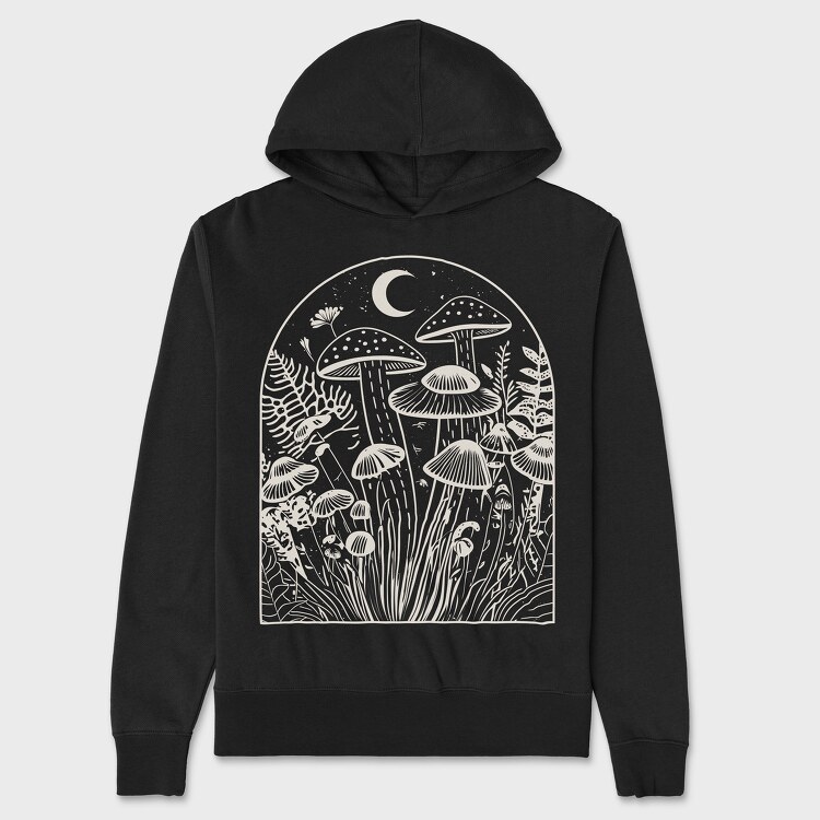 Hanorac Barbati (Unisex), Mushrooms Moon Monochrome