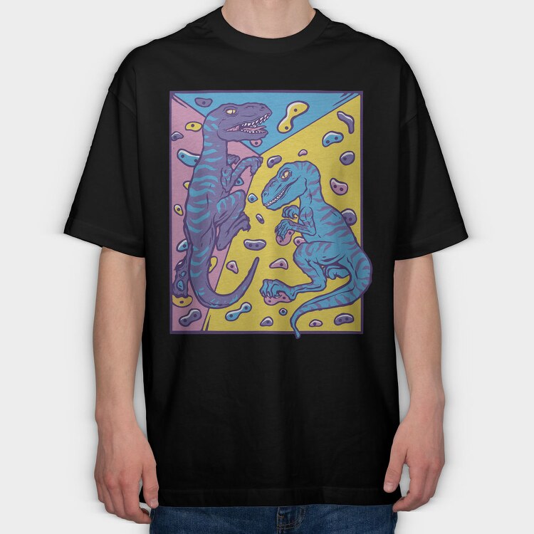 Dinosaurs Indoor Rock Climbing Velociraptor, Tricou Oversize Barbati (Unisex)