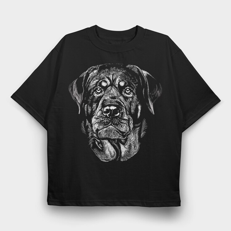 Rottweiler Dog Breed Portrait, Tricou Oversize Barbati (Unisex)