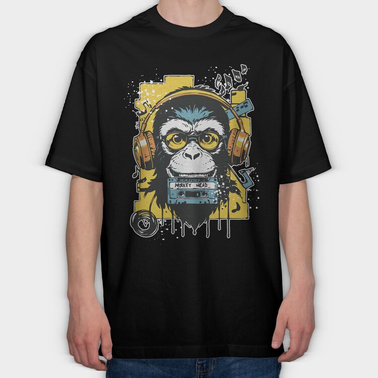 Groovy Monkey Dj Music Head, Tricou Oversize Barbati (Unisex)