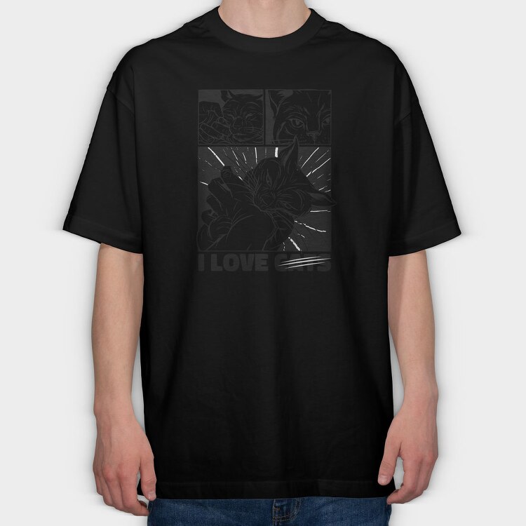 Cat Bite Comic, Tricou Oversize Barbati (Unisex)