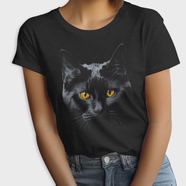 Monochrome Cat Contrast Yellow Eyes, Tricou Femei