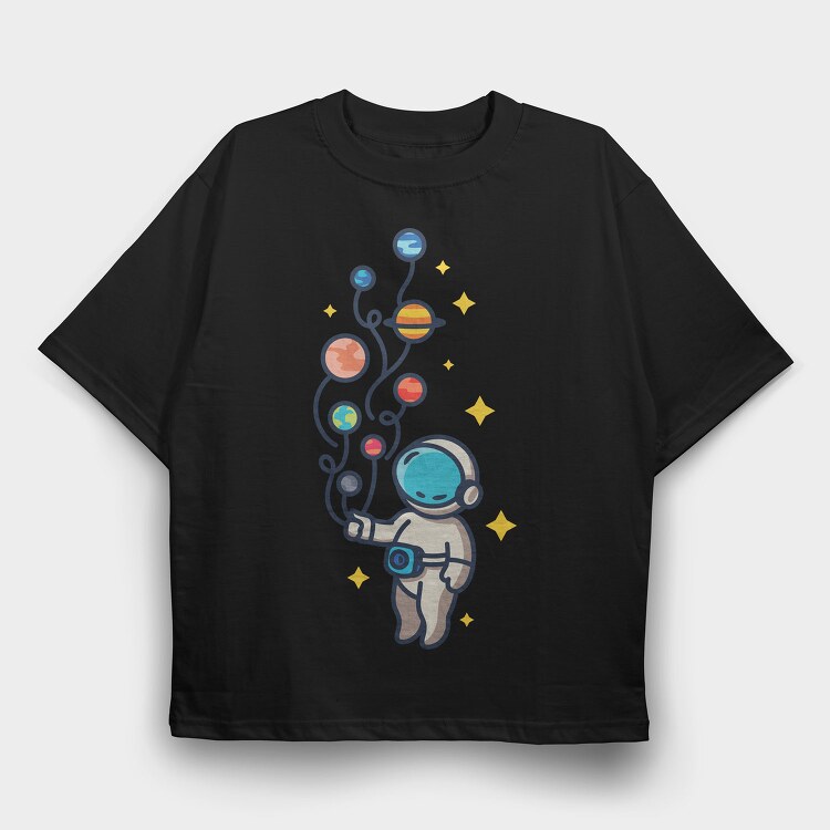 Astronaut And Balloon Planets, Tricou Oversize Barbati (Unisex)