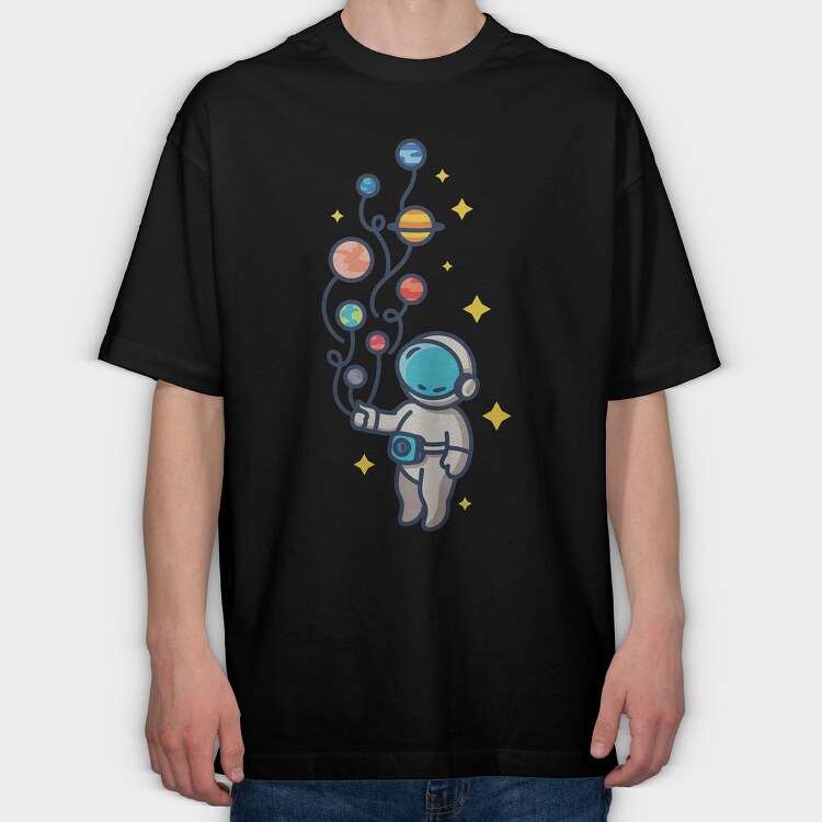 Astronaut And Balloon Planets, Tricou Oversize Barbati (Unisex)
