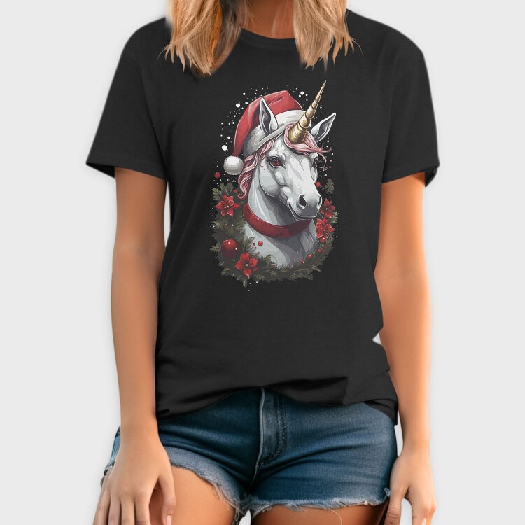 Unicorn With Christmas Hat, Tricou Barbati (Unisex)