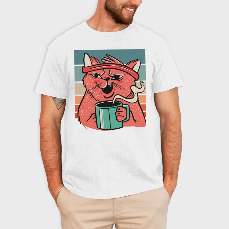 Cat Drinking Coffee (2), Tricou Barbati (Unisex)