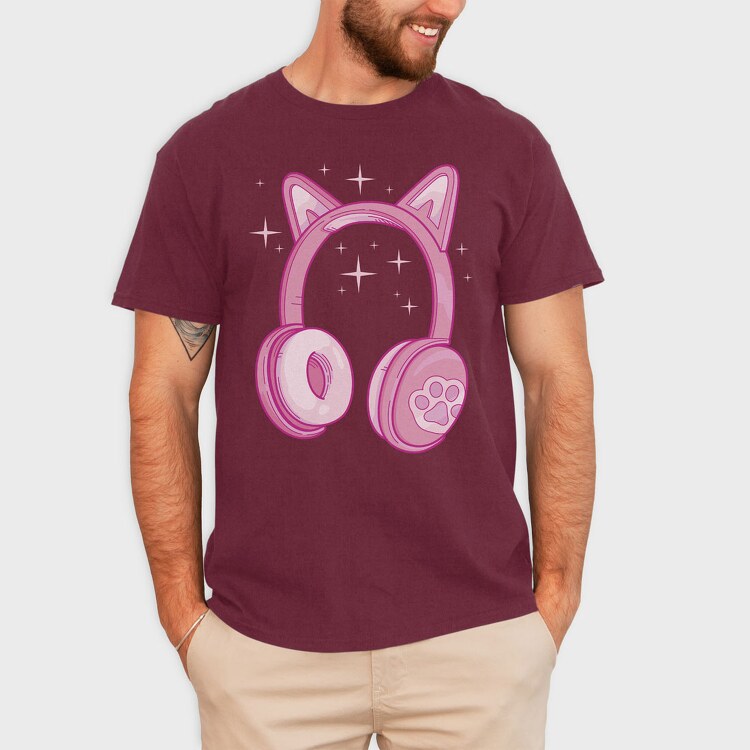 Kawaii Pink Headphones, Tricou Barbati (Unisex)