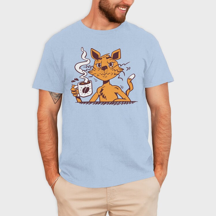 Cat Drinking Coffee, Tricou Barbati (Unisex)