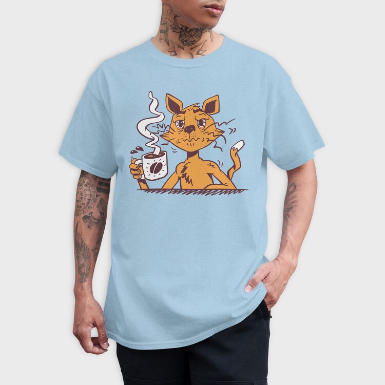 Cat Drinking Coffee, Tricou Barbati (Unisex)