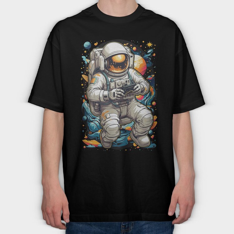 Astronaut Gamer In Cosmic Hues, Tricou Oversize Barbati (Unisex)
