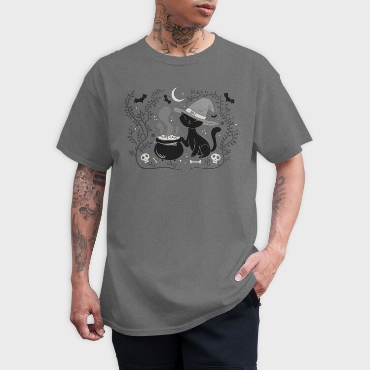 Witch Cat Halloween Illustration 3, Tricou Barbati (Unisex)