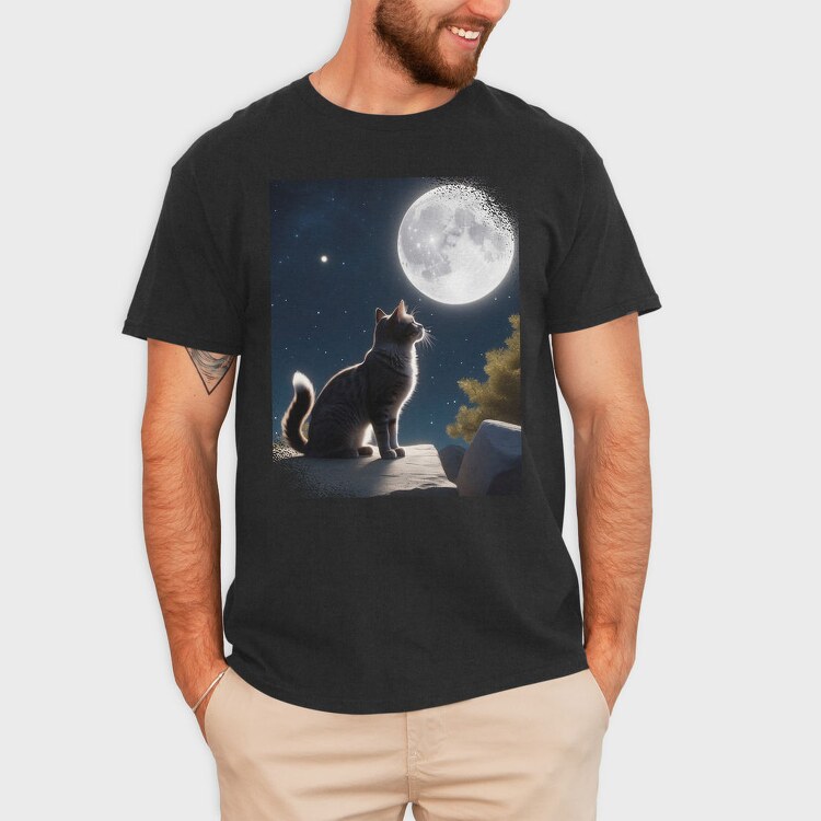 Cat Gazing At The Moon, Tricou Barbati (Unisex)