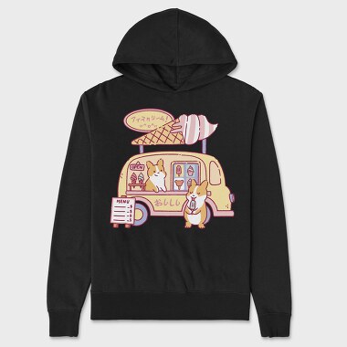 Ice Cream Food Truck Corgis, Hanorac Oversize Barbati (Unisex)