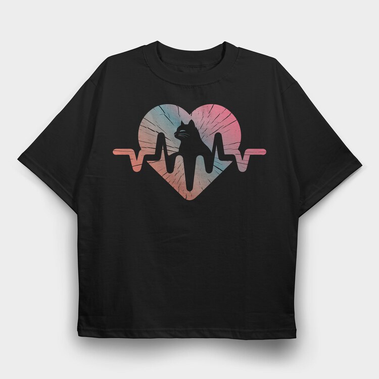 Cat Heartbeat Gradient, Tricou Oversize Barbati (Unisex)