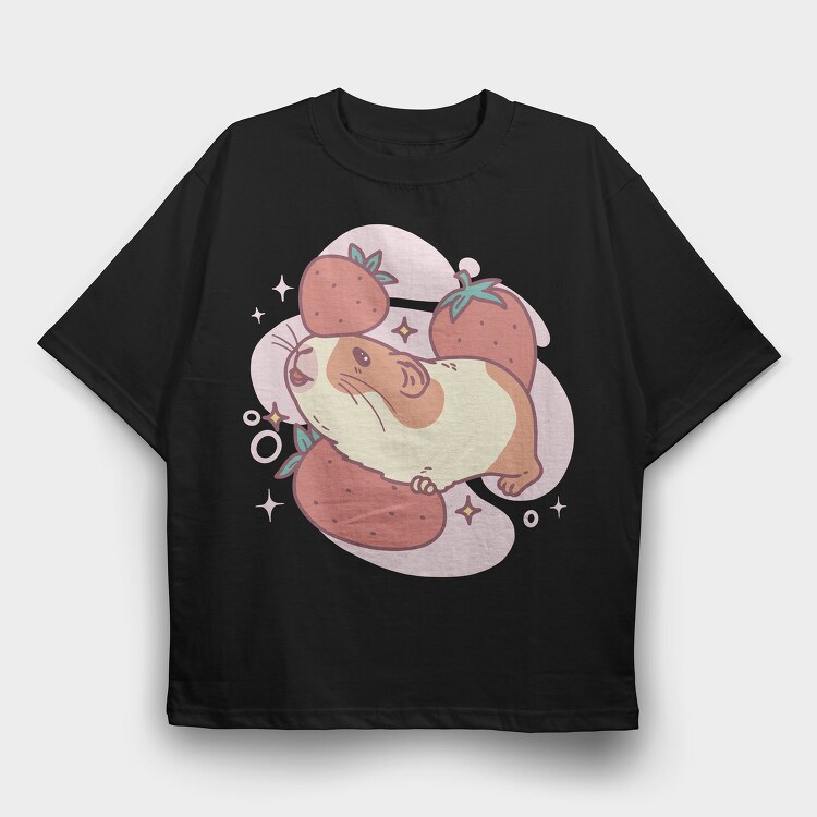 Guinea Pig And Strawberries Kawaii With, Tricou Oversize Barbati (Unisex)