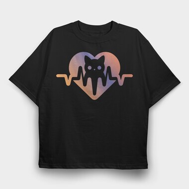 Cat Heartbeat Love, Tricou Oversize Barbati (Unisex)