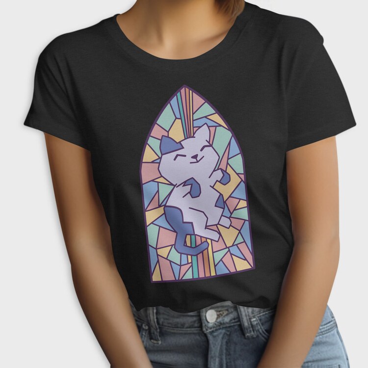 Cat In Church Window Style Py, Tricou Femei