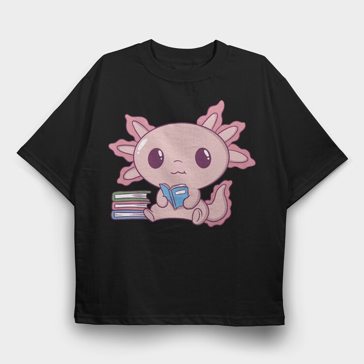 Axolotl Reading, Tricou Oversize Barbati (Unisex)