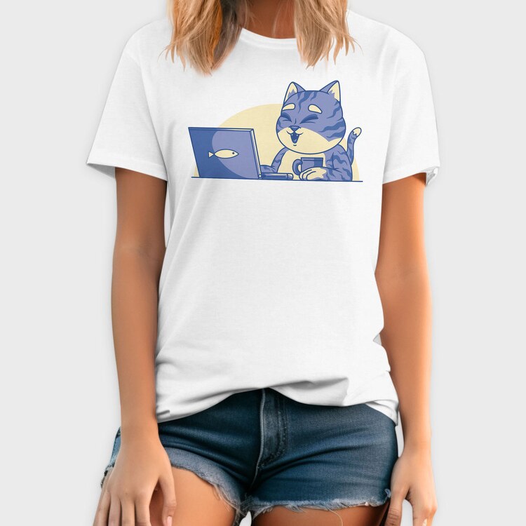 Cat In Front Of Computer, Tricou Barbati (Unisex)