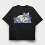 Cat In Front Of Computer, Tricou Oversize Barbati (Unisex)