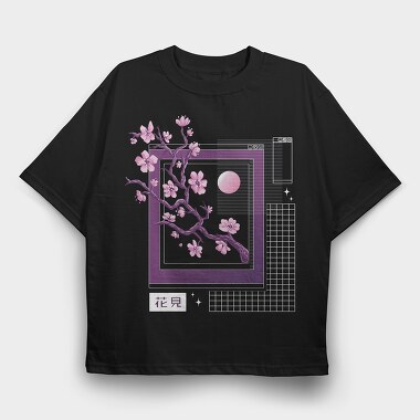 Sakura Flowers Vaporwave, Tricou Oversize Barbati (Unisex)