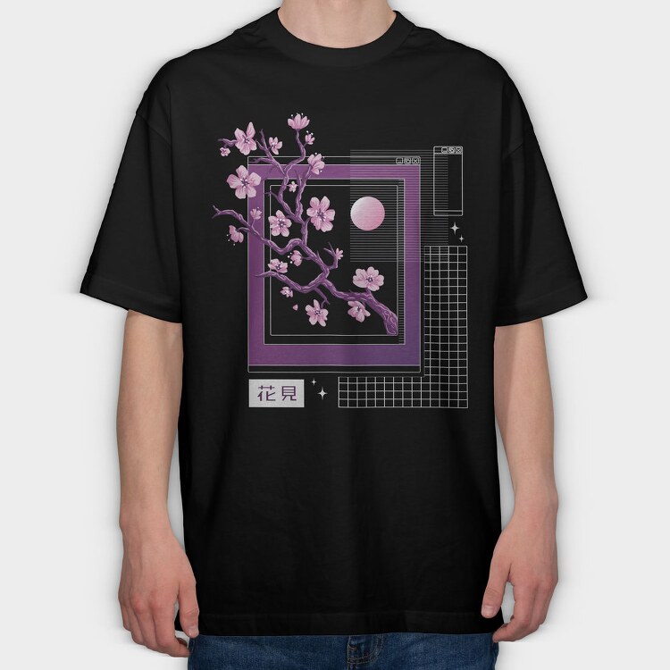 Sakura Flowers Vaporwave, Tricou Oversize Barbati (Unisex)
